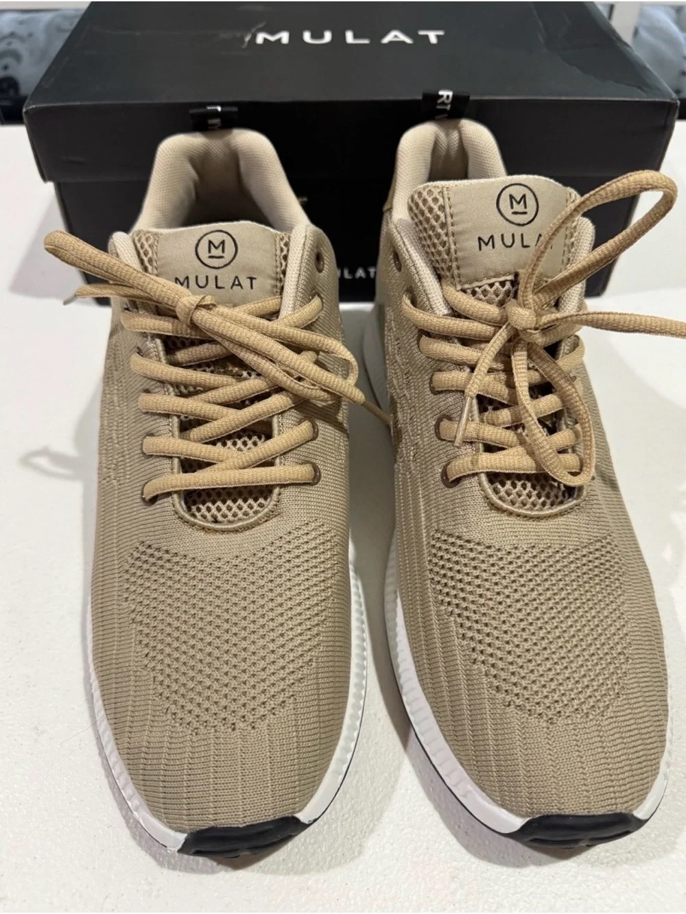 Men’s Beige Elevator Sneakers 2.4” Height Increase Size 45